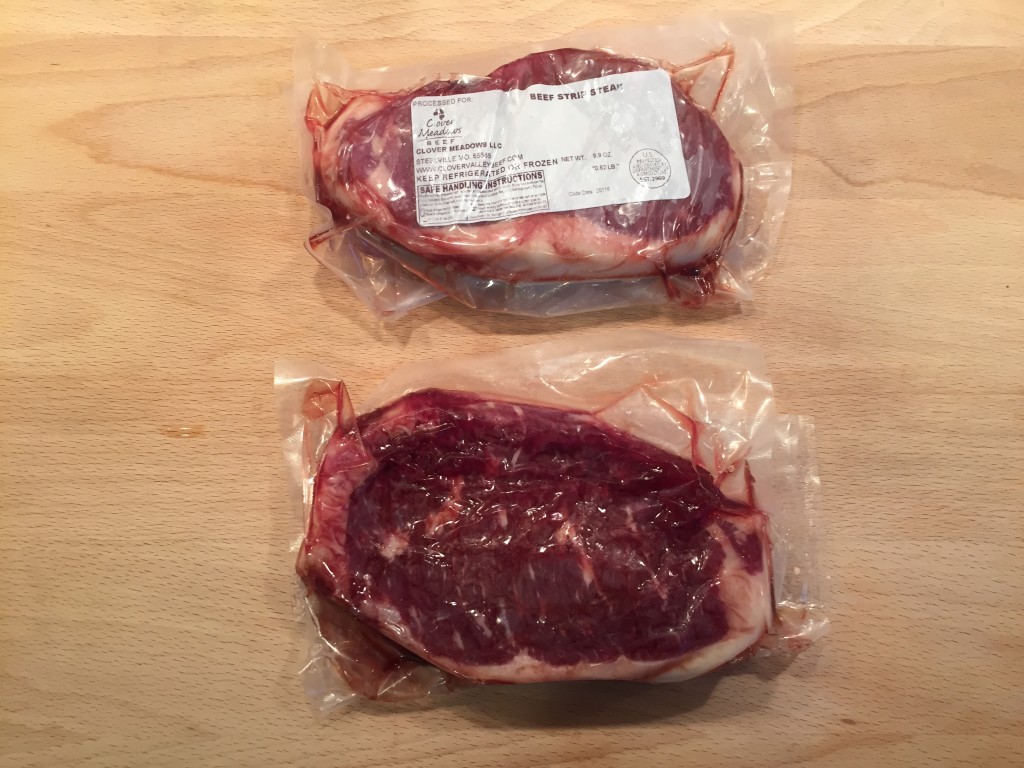 Here are the two strip steaks we used for our test.